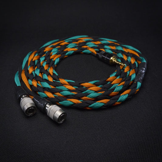 Braided audio cable with XLR connectors on a black background