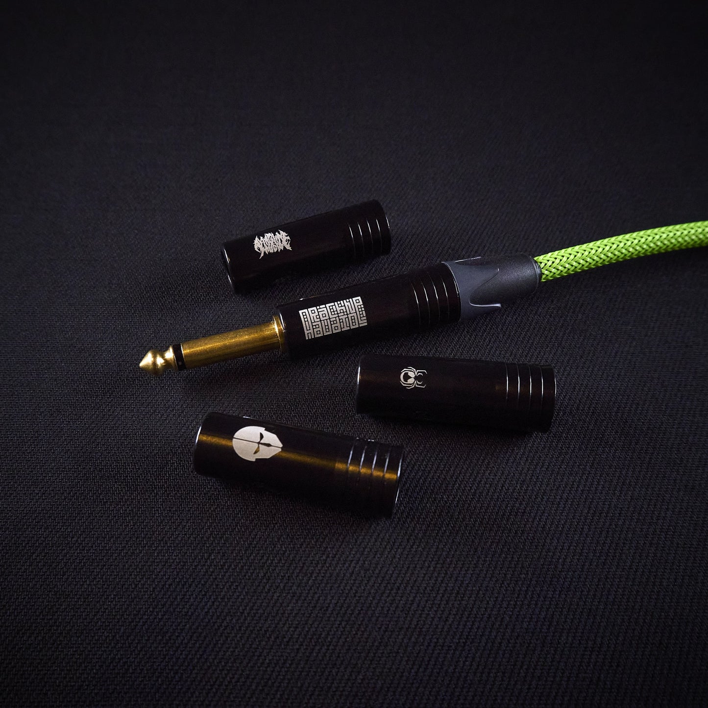Set of audio cable connectors on a black background