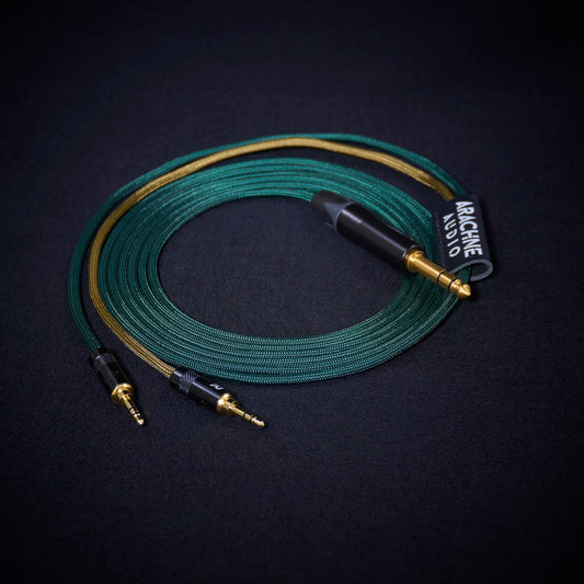 Philips Fidelio X3 custom cable - Medusa Series - green sleeved cable with gold leads and dual 3.5mm connectors