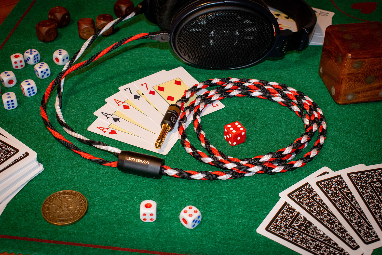 custom headphone cable on the poker table