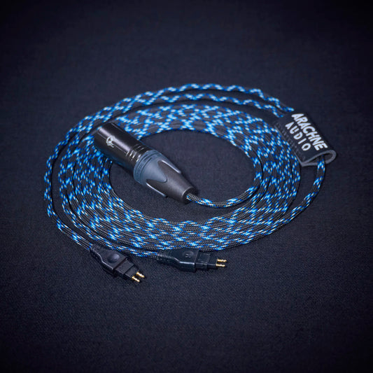 Sennheiser HD 600 series custom cable - Medusa Series - black and blue sleeved cable with 4-pin XLR and HD 600 2-pin connectors
