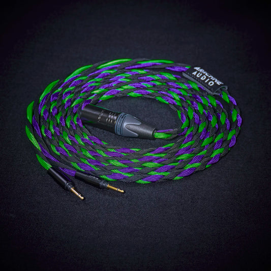 Yamaha YH-5000SE custom cable - Aranea Series - purple, green and black braided cable with 4-pin XLR and dual 3.5mm connectors