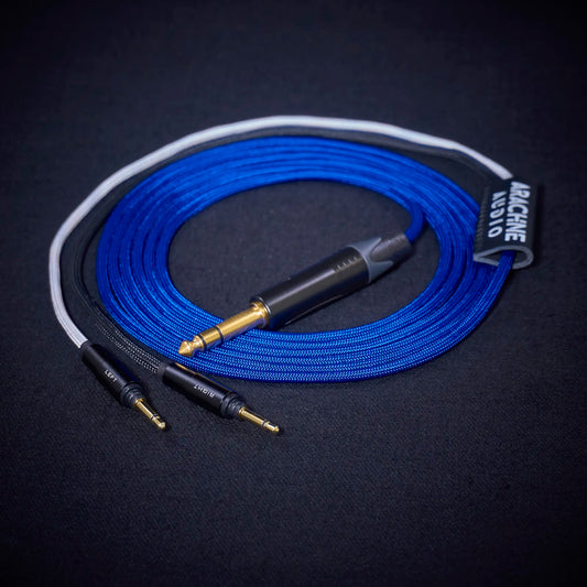 Yamaha YH-5000SE custom cable - Medusa Series - blue sleeved cable with 6.35mm jack and dual 3.5mm connectors